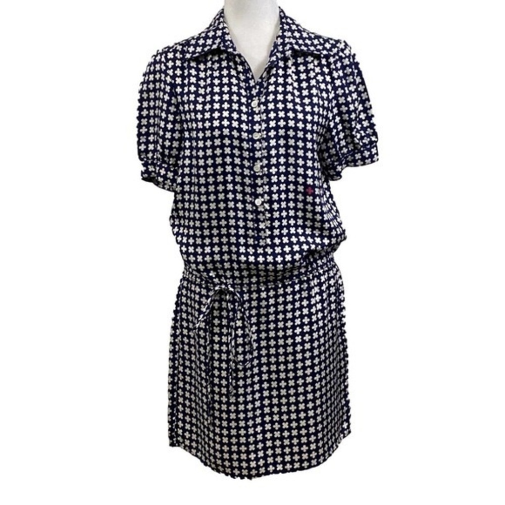 Pink Tartan Silk Clover Shirt Dress